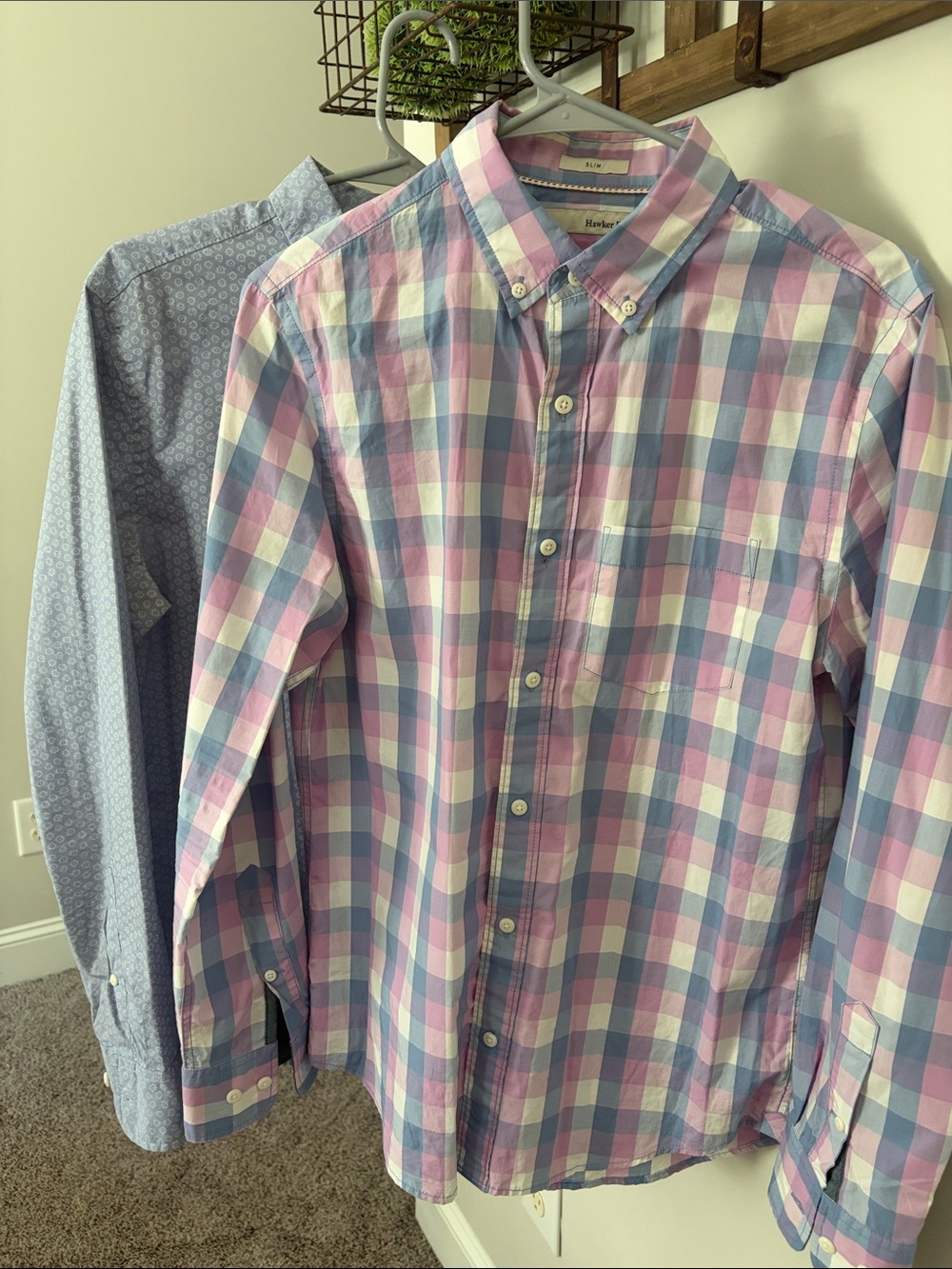 Button-Down Plaid Shirt in Pink & Light Blue - Tailored Casual